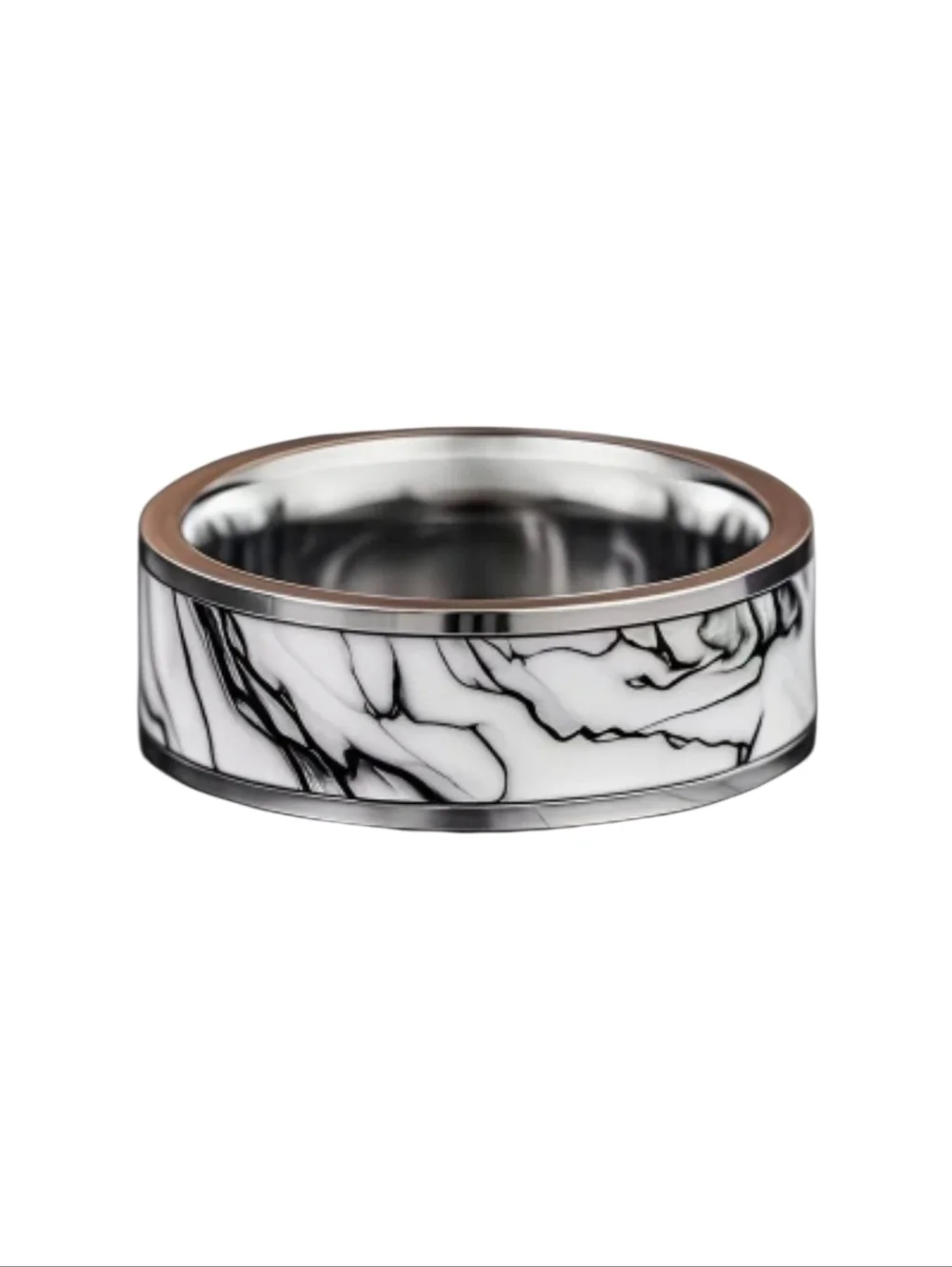Men's Stainless Steel Ring With Faux Narble Inlay Size 11